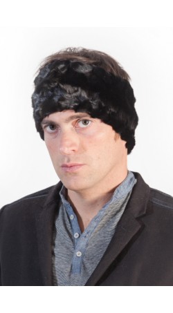 Black mink fur headband unisex